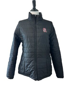 Women's Black Stanford University Quilted Puffer Jacket.